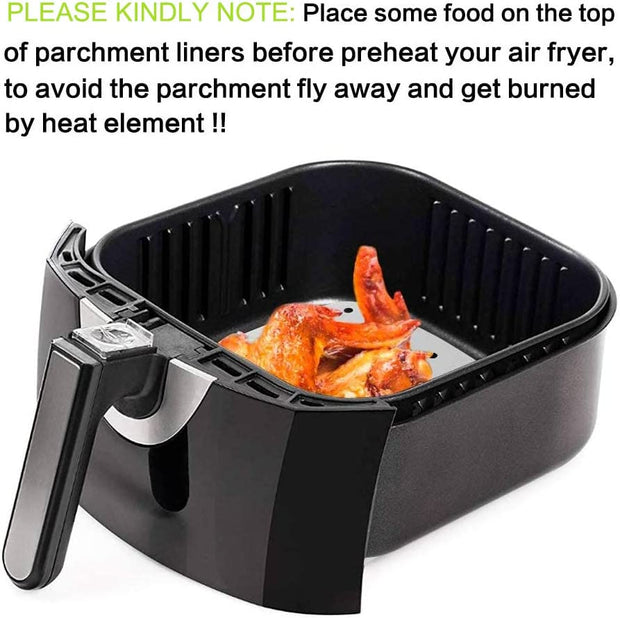 Set of 200, 8.5 Inch Square Liners/Steaming /Perforated Parchment Paper for Air Fryer, Steaming Basket and More