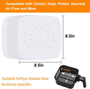 Set of 200, 8.5 Inch Square Liners/Steaming /Perforated Parchment Paper for Air Fryer, Steaming Basket and More